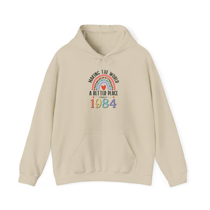 Sand Making The World A Better Place Since 1984 rainbow hoodie, front view