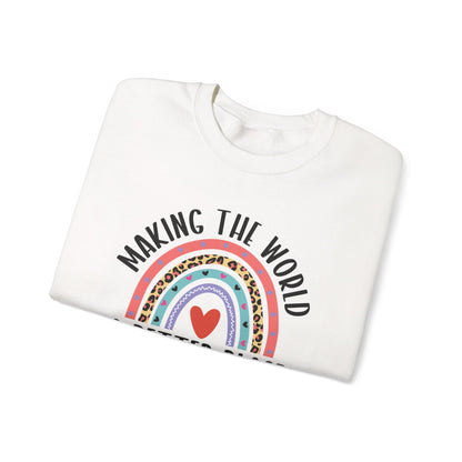 Making The World A Better Place Since 1984 rainbow sweatshirt, folded detail