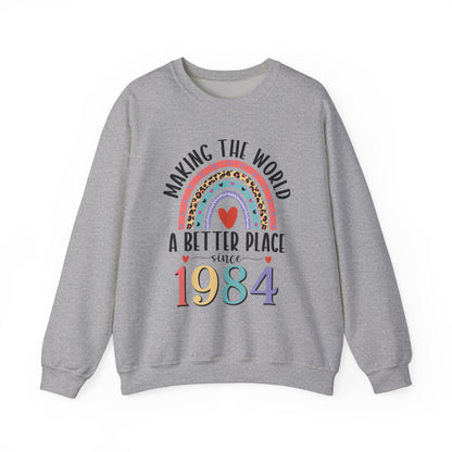 Sport Grey Making The World A Better Place Since 1984 rainbow sweatshirt, front view