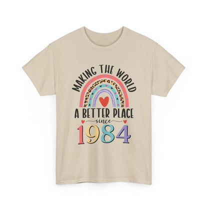 Sand Making The World A Better Place Since 1984 rainbow t-shirt, front view
