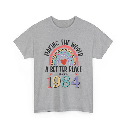 Sport Grey Making The World A Better Place Since 1984 rainbow t-shirt, front view