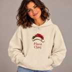 Woman wearing the Sand Mama Claus Hoodie with jeans