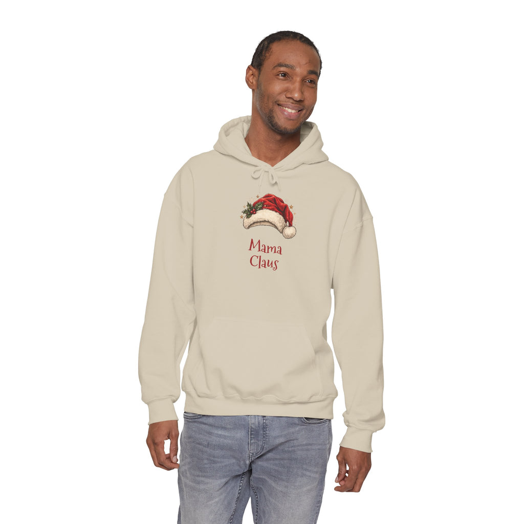 Man wearing the Mama Claus Hoodie, front view