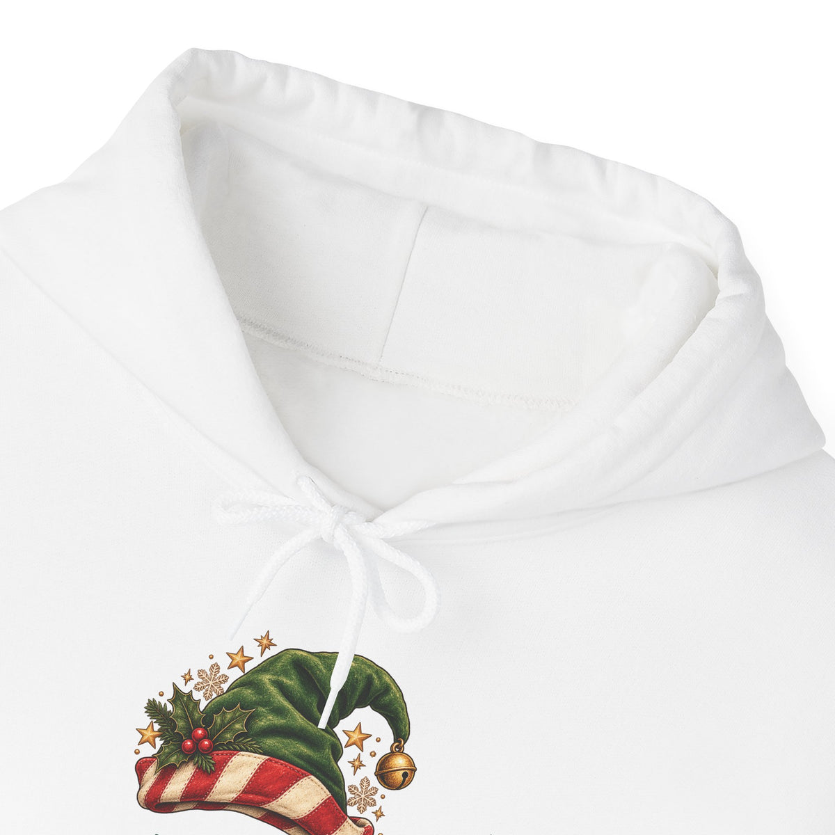 Mama's Little Elves Hoodie, front collar close-up