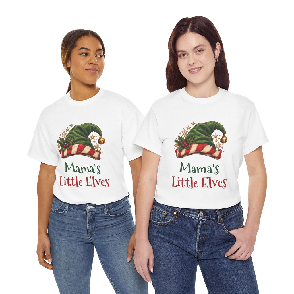 Two women wearing the Mama's Little Elves T-Shirt