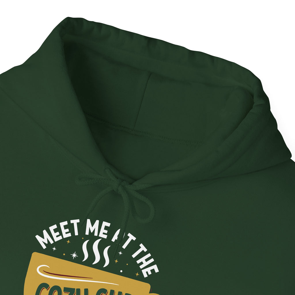 Meet Me At The Cozy Cup Hoodie, front collar close-up