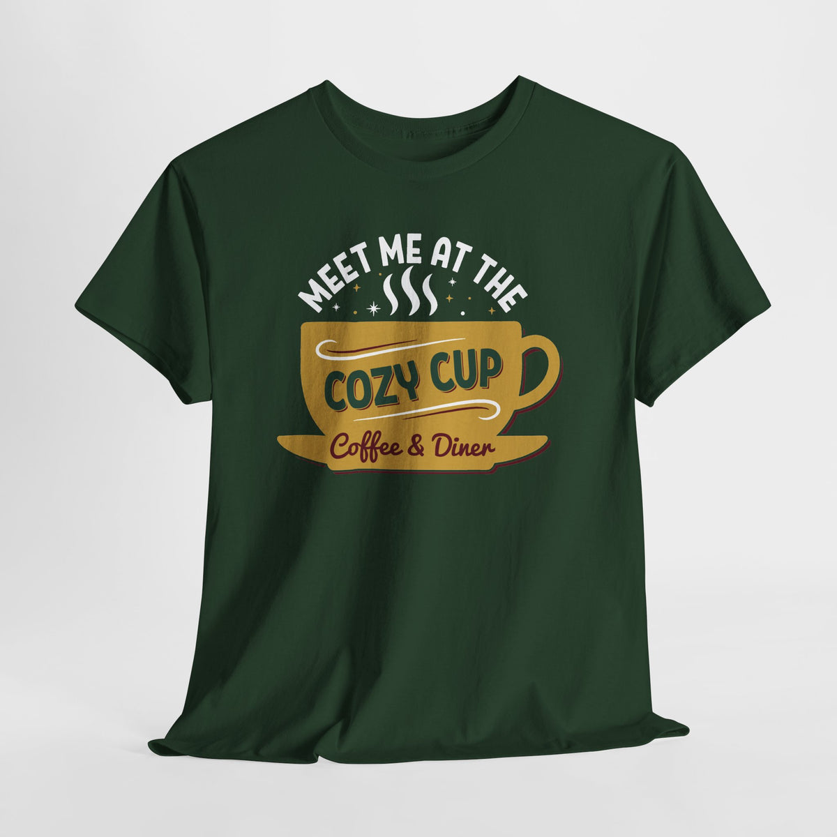 Meet Me At The Cozy Cup T-Shirt, flat lay