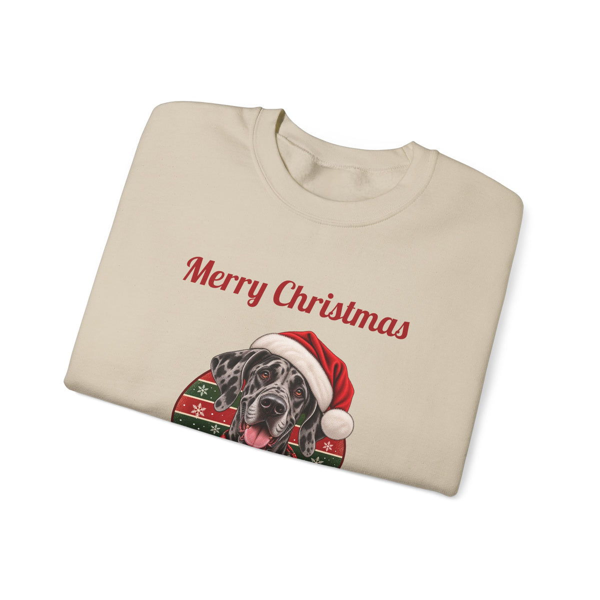 Merle Great Dane Christmas Sweatshirt in Sand, folded