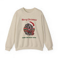 Sand Merry Christmas From The Great Dane sweatshirt with a merle Great Dane in a Santa hat, front view