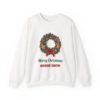 White Merry Christmas Nurse Crew sweatshirt with a Christmas wreath and stethoscope, front view