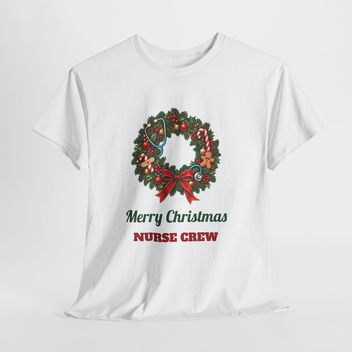 Merry Christmas Nurse Crew T-Shirt, flat lay