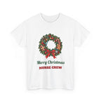 White Merry Christmas Nurse Crew t-shirt with a Christmas wreath and stethoscope, front view