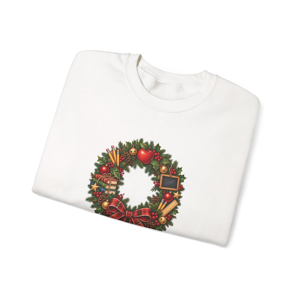 Merry Christmas Teacher Crew Sweatshirt, folded