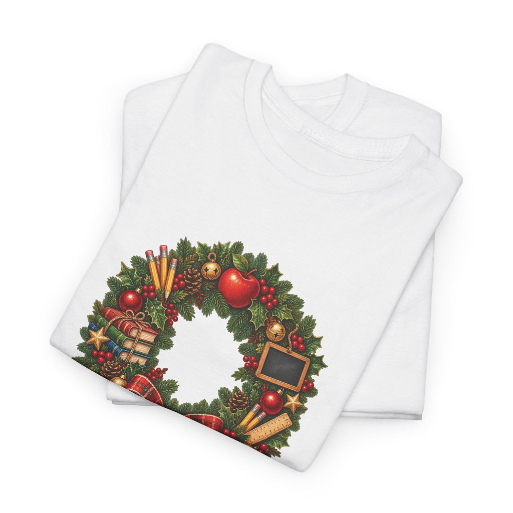 Merry Christmas Teacher Crew T-Shirt, folded