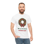 Man wearing the Merry Christmas Teacher Crew T-Shirt
