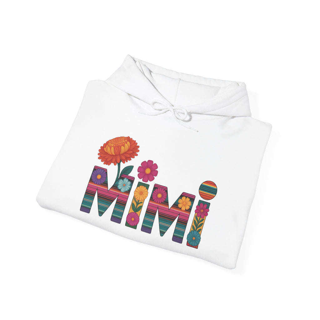 Mimi floral serape lettering hoodie, folded detail