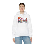 Model wearing the Mimi floral serape lettering hoodie
