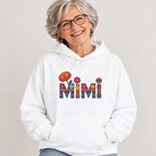 Woman wearing the Mimi floral serape lettering hoodie