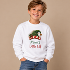 Boy wearing the White Mimi's Little Elf Youth Sweatshirt
