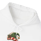 Mimi's Little Elves Hoodie, front collar close-up