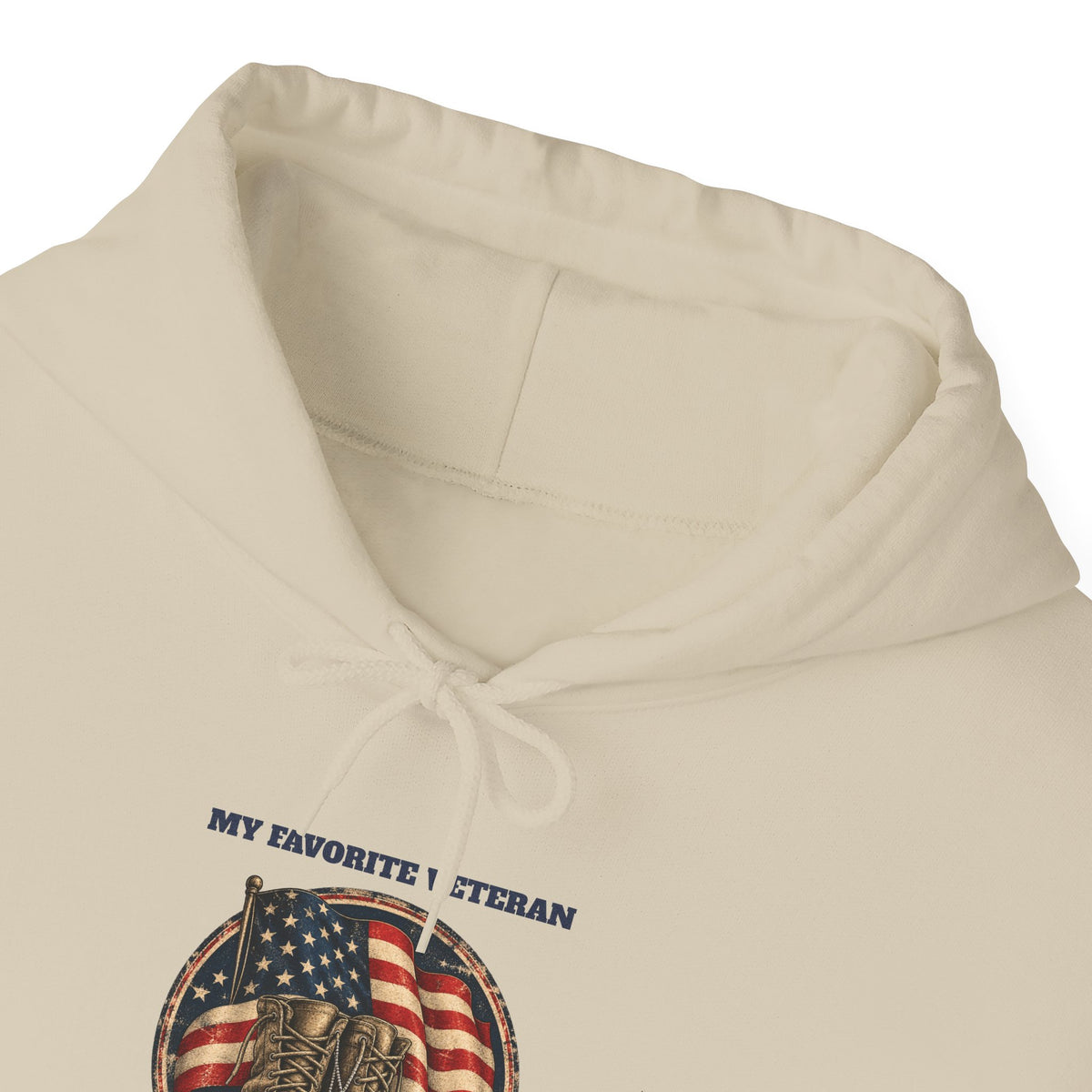 My Favorite Veteran Calls Me Dad Hoodie, front collar close-up