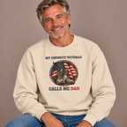 Man wearing the Sand My Favorite Veteran Calls Me Dad Sweatshirt with jeans