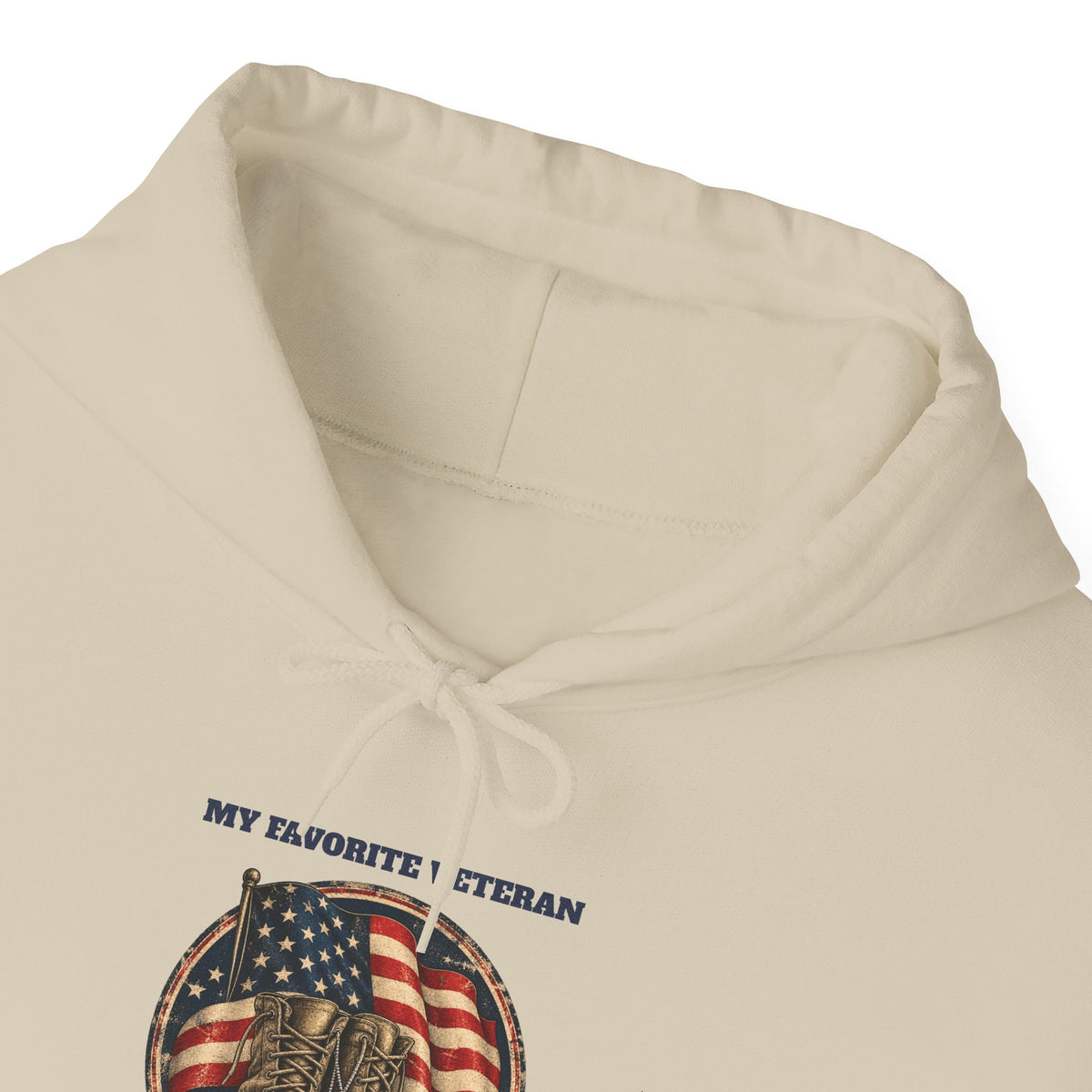 My Favorite Veteran Calls Me Grandpa Hoodie, front collar close-up