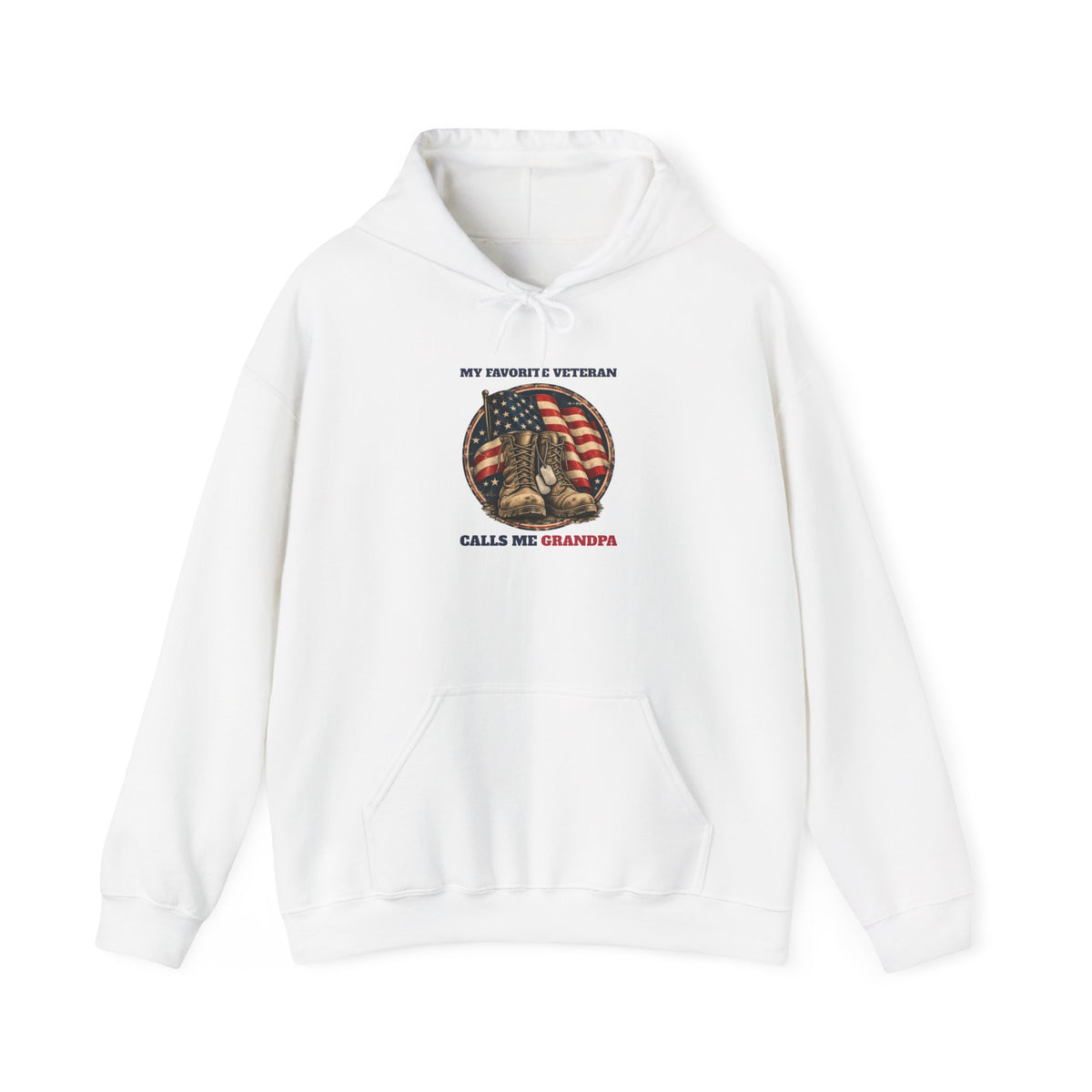 White My Favorite Veteran Calls Me Grandpa Hoodie, front view