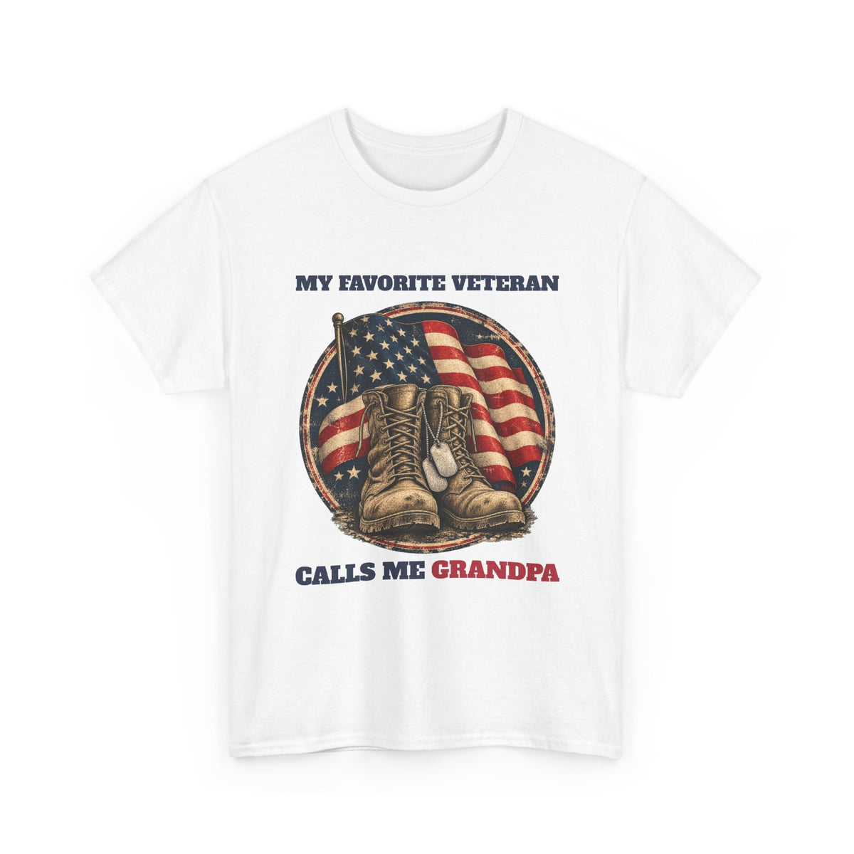 White My Favorite Veteran Calls Me Grandpa T-Shirt, front view