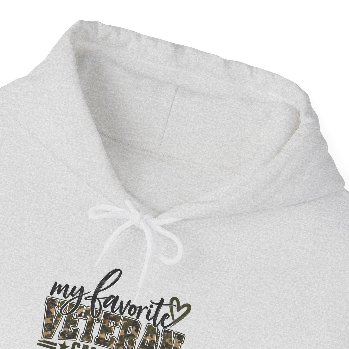 My Favorite Veteran Calls Me Mom Hoodie, front collar close-up
