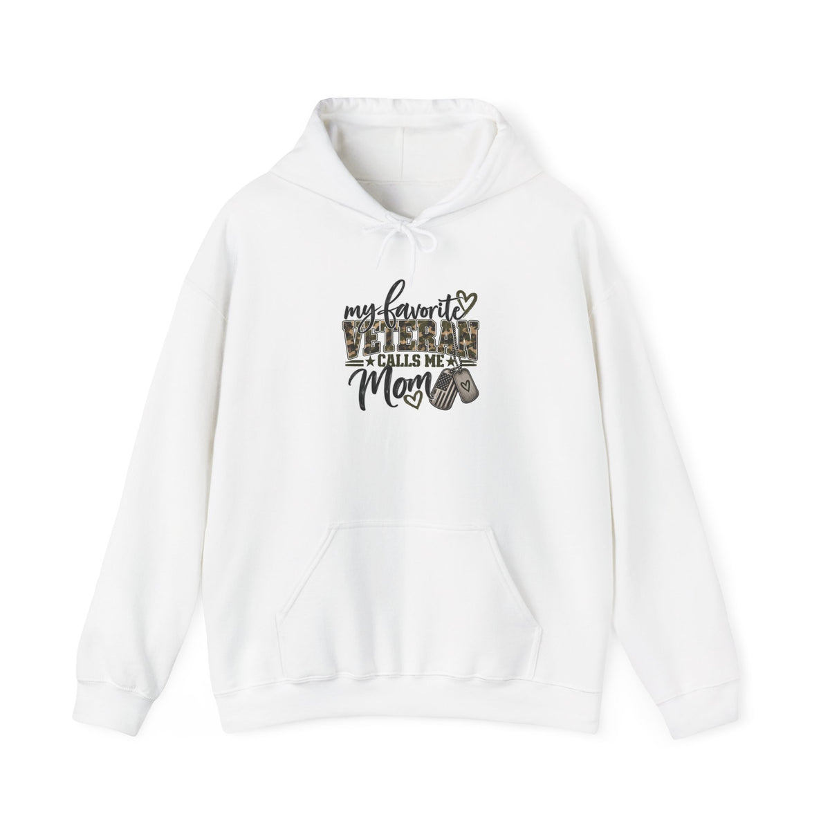 White My Favorite Veteran Calls Me Mom Hoodie, front view
