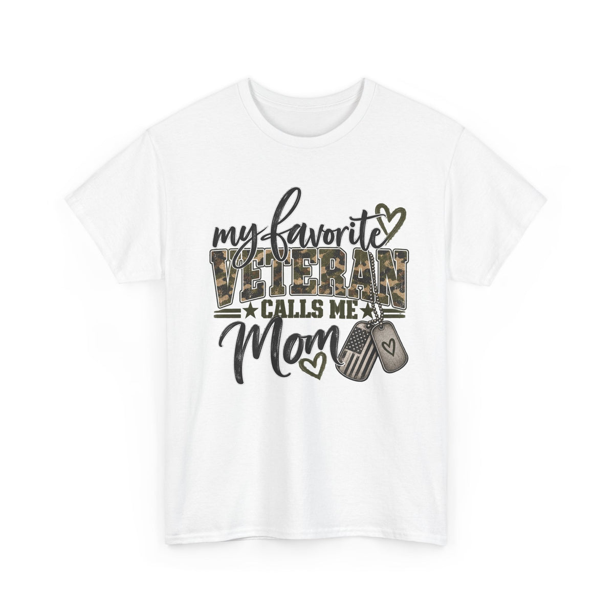 White My Favorite Veteran Calls Me Mom T-Shirt, front view