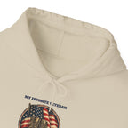 My Favorite Veteran Calls Me Papa Hoodie, front collar close-up