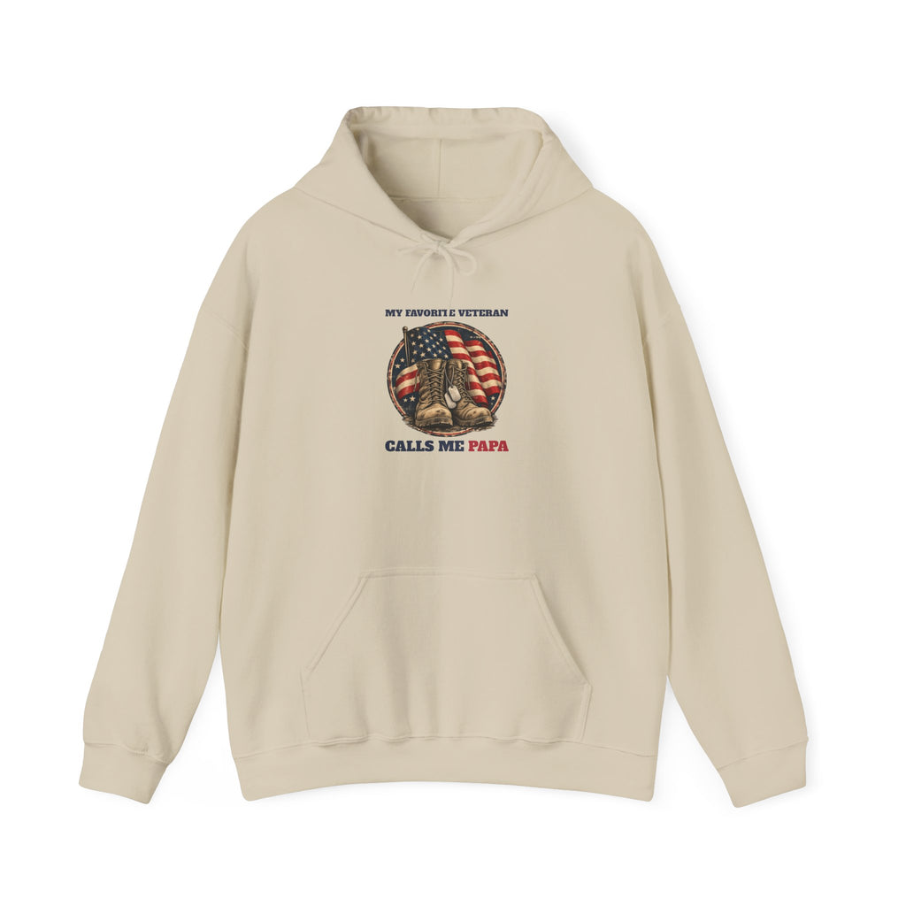 Sand My Favorite Veteran Calls Me Papa Hoodie, front view