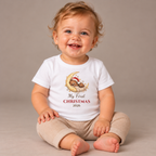 Baby wearing the White My First Christmas 2026 Baby T-Shirt