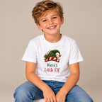 Boy wearing the White Nana's Little Elf Kids T-Shirt