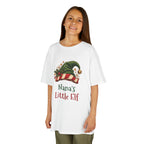 Girl wearing the Nana's Little Elf Kids T-Shirt