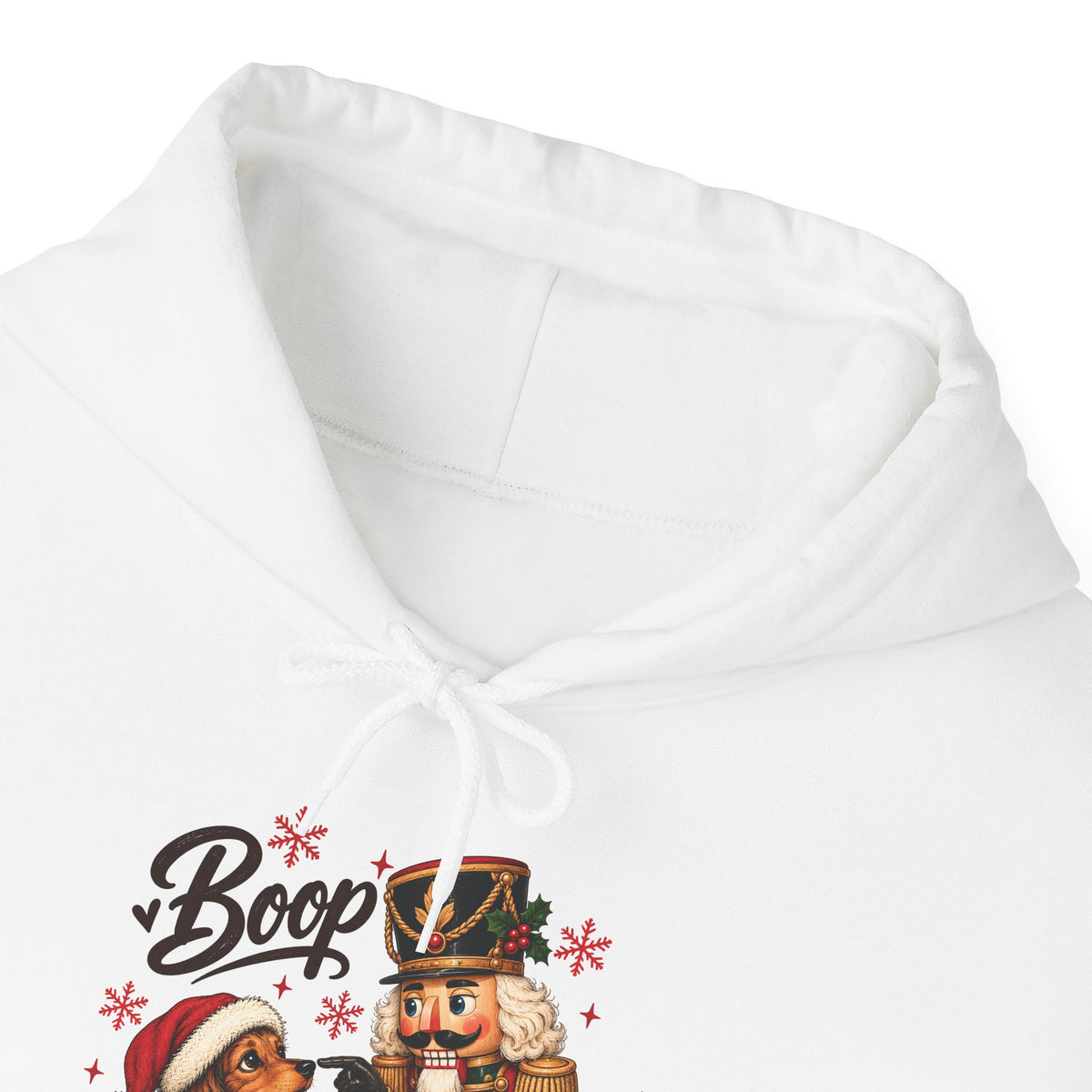 Nutcracker Dachshund Boop Christmas Hoodie, front collar close-up