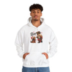 Model wearing the white Nutcracker Dachshund Boop Christmas Hoodie