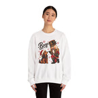 Model wearing the white Nutcracker Dachshund Boop Christmas Sweatshirt