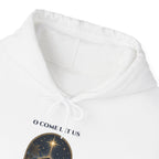 O Come Let Us Adore Him Christian Christmas Hoodie, front collar close-up