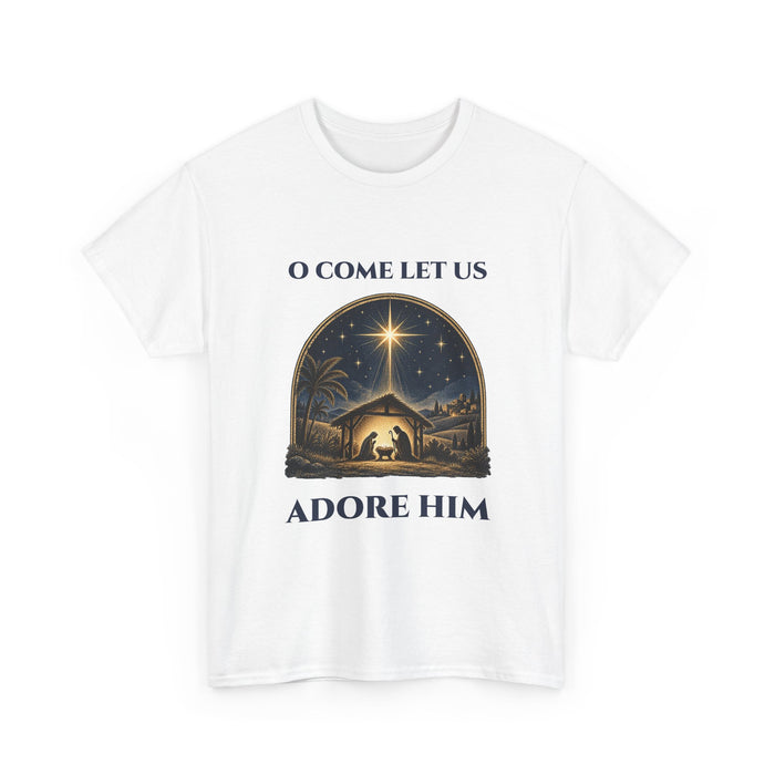 Christian Christmas T-Shirt, O Come Let Us Adore Him Nativity