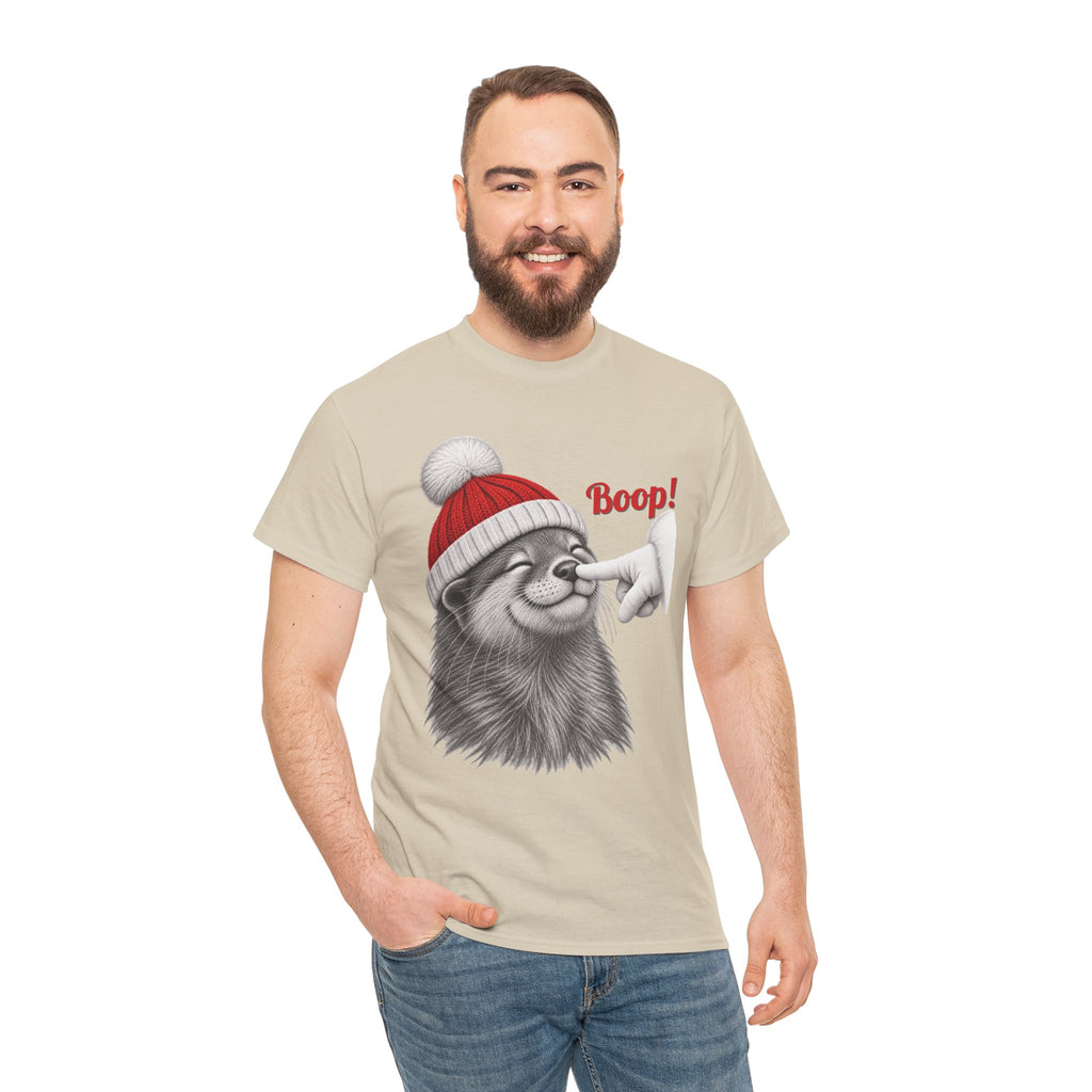Model wearing the sand Otter Boop Christmas T-Shirt