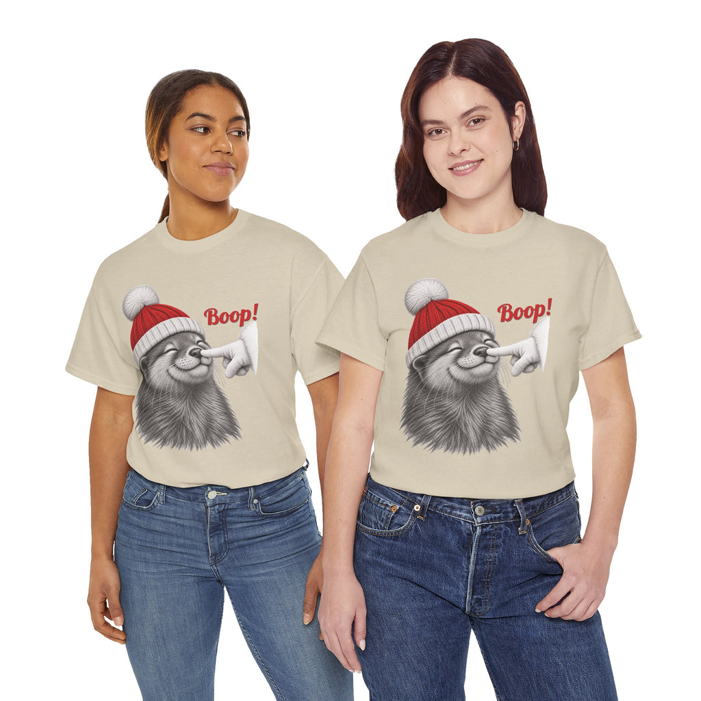Model wearing the sand Otter Boop Christmas T-Shirt