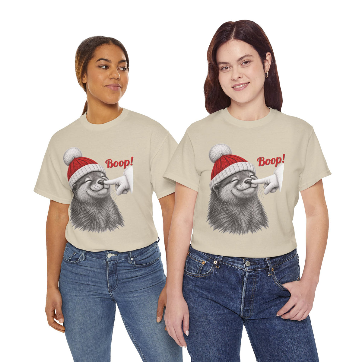 Model wearing the sand Otter Boop Christmas T-Shirt