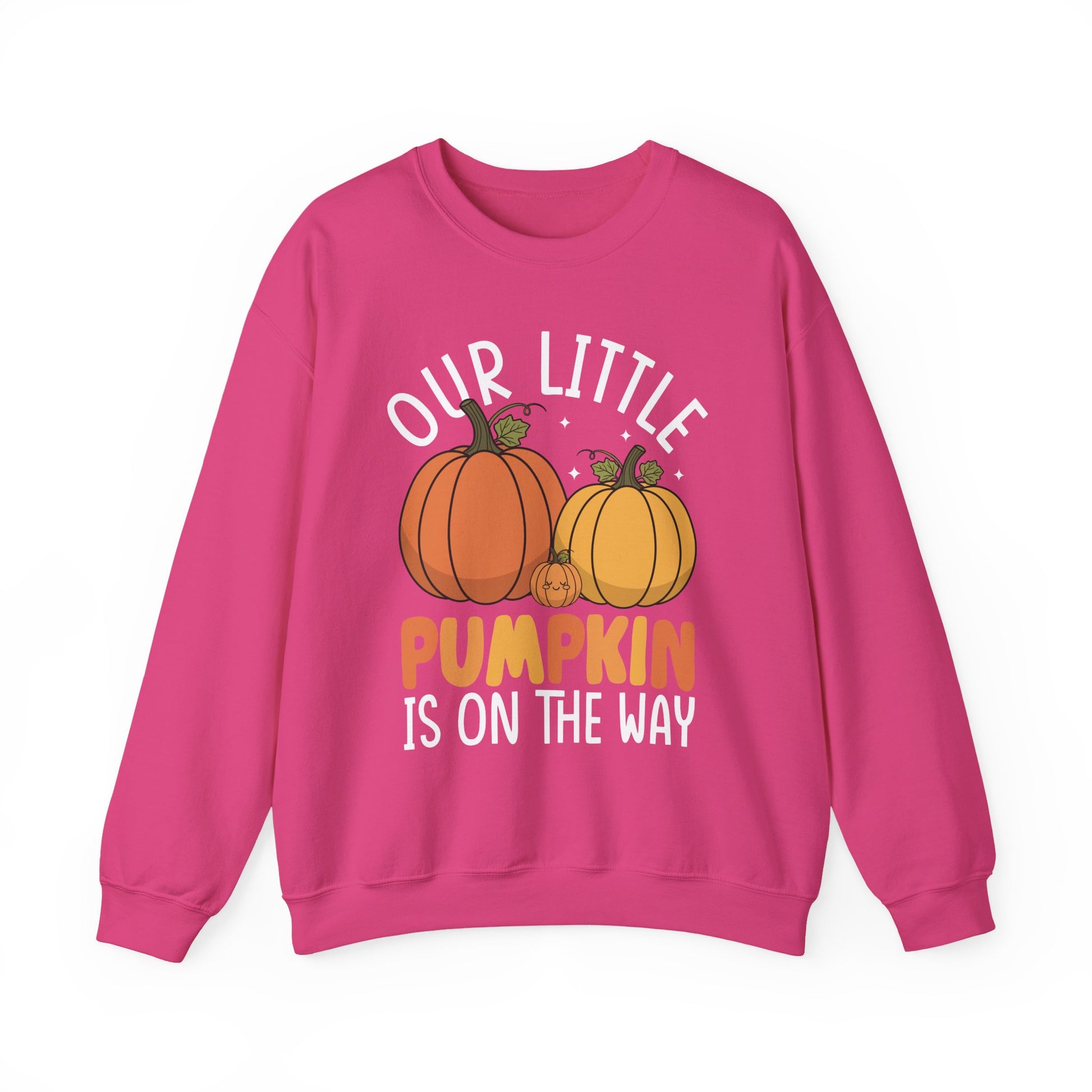 Heliconia pink Our Little Pumpkin Is On The Way sweatshirt with pumpkin pregnancy print