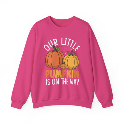 Heliconia pink Our Little Pumpkin Is On The Way sweatshirt with pumpkin pregnancy print