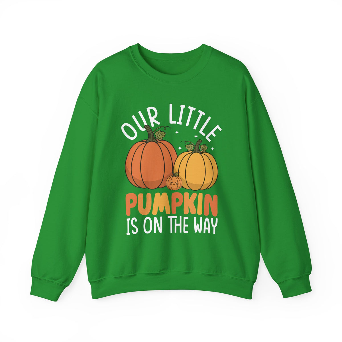 Irish green Our Little Pumpkin Is On The Way sweatshirt with pumpkin pregnancy print