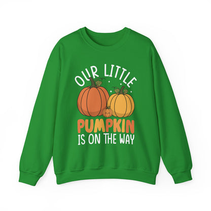 Irish green Our Little Pumpkin Is On The Way sweatshirt with pumpkin pregnancy print