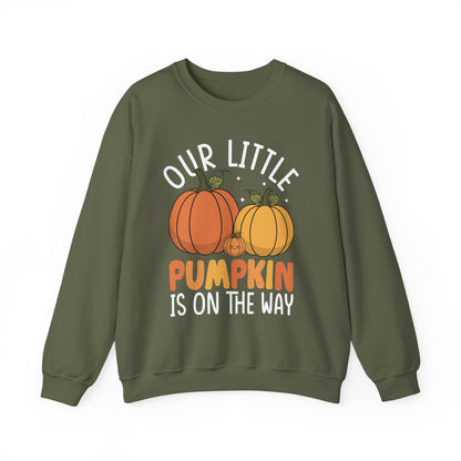 Military green Our Little Pumpkin Is On The Way sweatshirt with pumpkin pregnancy print